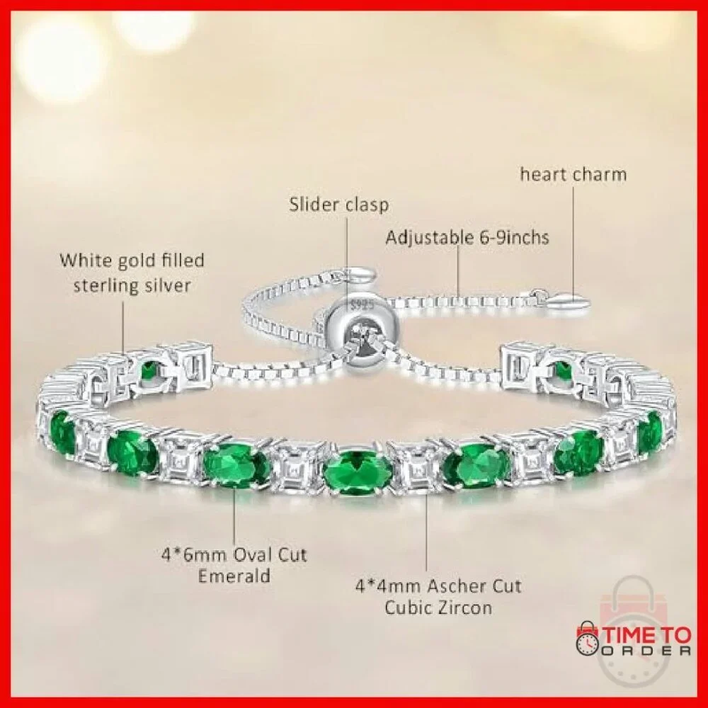 Sterling Silver Adjustable Tennis Bracelet White Gold Filled 6-9 Inch